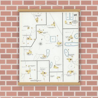 Old map wall art mockup — magnetic wood frame on brick wall — Sanborn Fire Insurance Map from Joplin, Jasper County, Missouri (1900), Sheet #0029