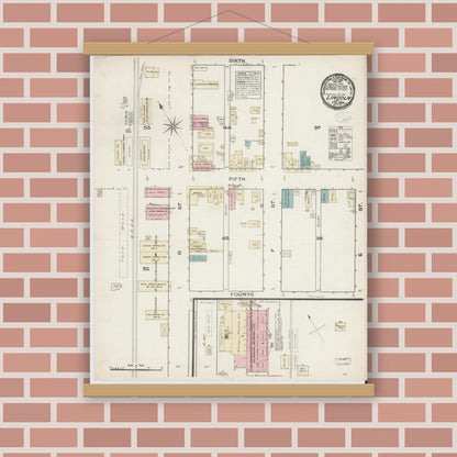 Old map wall art mockup — magnetic wood frame on brick wall — Sanborn Fire Insurance Map from Lincoln, Placer County, California (1884), Sheet #0001