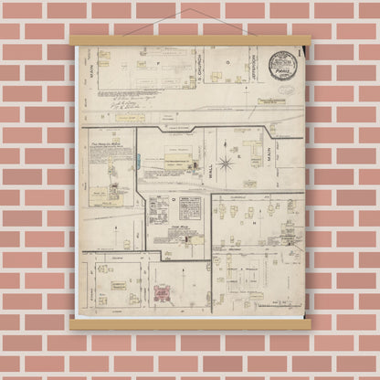 Old map wall art mockup — magnetic wood frame on brick wall — Sanborn Fire Insurance Map from Paris, Lamar County, Texas (1885) - Complete Map Set