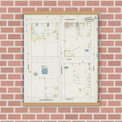 Old map wall art mockup — magnetic wood frame on brick wall — Sanborn Fire Insurance Map from San Angelo, Tom Green County, Texas (1889), Sheet #0005