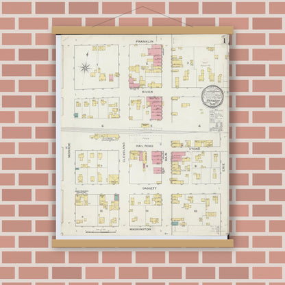 Old map wall art mockup — magnetic wood frame on brick wall — Sanborn Fire Insurance Map from Antwerp, Paulding County, Ohio (1893) - Complete Map Set