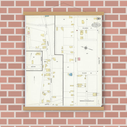Old map wall art mockup — magnetic wood frame on brick wall — Sanborn Fire Insurance Map from Phillipsburg, Warren County, New Jersey (1910), Sheet #0030