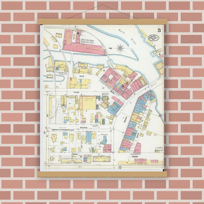 Old map wall art mockup — magnetic wood frame on brick wall — Sanborn Fire Insurance Map from Beloit, Rock County, Wisconsin (1902), Sheet #0003
