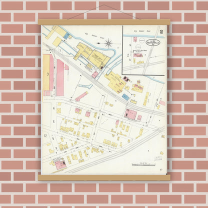 Old map wall art mockup — magnetic wood frame on brick wall — Sanborn Fire Insurance Map from Beaver Falls, Beaver County, Pennsylvania (1907), Sheet #0002