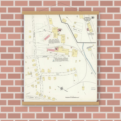 Old map wall art mockup — magnetic wood frame on brick wall — Sanborn Fire Insurance Map from Lenoir, Caldwell County, North Carolina (1913), Sheet #0010