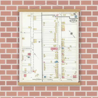 Old map wall art mockup — magnetic wood frame on brick wall — Sanborn Fire Insurance Map from Shippensburg, Cumberland And Franklin Counties, Pennsylvania (1921), Sheet #0015