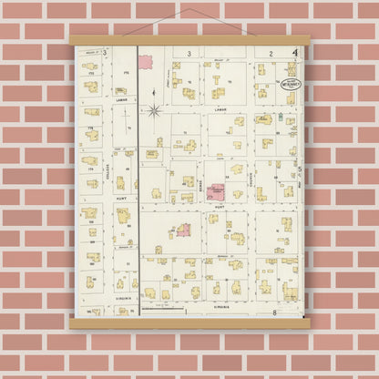Old map wall art mockup — magnetic wood frame on brick wall — Sanborn Fire Insurance Map from McKinney, Collin County, Texas (1897), Sheet #0004