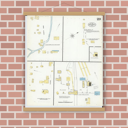 Old map wall art mockup — magnetic wood frame on brick wall — Sanborn Fire Insurance Map from Red Jacket, Houghton County, Michigan (1908), Sheet #0029
