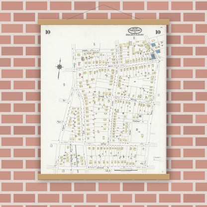 Old map wall art mockup — magnetic wood frame on brick wall — Sanborn Fire Insurance Map from Freeport, Nassau County, New York (1925), Sheet #0010