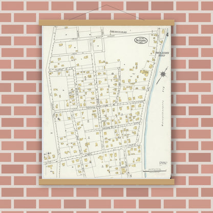 Old map wall art mockup — magnetic wood frame on brick wall — Sanborn Fire Insurance Map from Scituate, Plymouth County, Massachusetts (1918), Sheet #0004