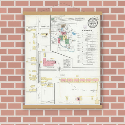 Old map wall art mockup — magnetic wood frame on brick wall — Sanborn Fire Insurance Map from Lancaster, Erie County, New York (1904) - Complete Map Set