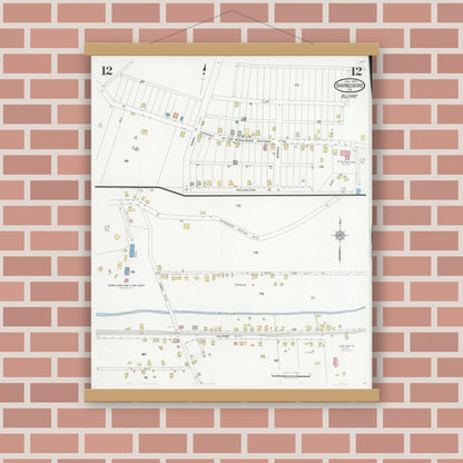 Old map wall art mockup — magnetic wood frame on brick wall — Sanborn Fire Insurance Map from Barnesboro, Cambria County, Pennsylvania (1930), Sheet #0012