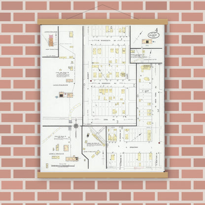 Old map wall art mockup — magnetic wood frame on brick wall — Sanborn Fire Insurance Map from Gilbert, Saint Louis County, Minnesota (1921), Sheet #0004