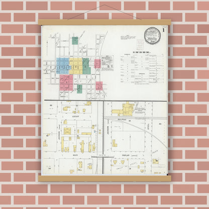 Old map wall art mockup — magnetic wood frame on brick wall — Sanborn Fire Insurance Map from Robinson, Crawford County, Illinois (1899) - Complete Map Set