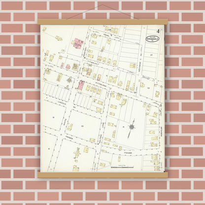 Old map wall art mockup — magnetic wood frame on brick wall — Sanborn Fire Insurance Map from Springdale, Allegheny County, Pennsylvania (1914), Sheet #0004