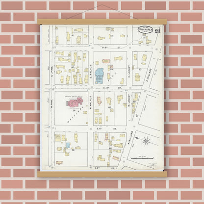 Old map wall art mockup — magnetic wood frame on brick wall — Sanborn Fire Insurance Map from Stillwater, Washington County, Minnesota (1891), Sheet #0021