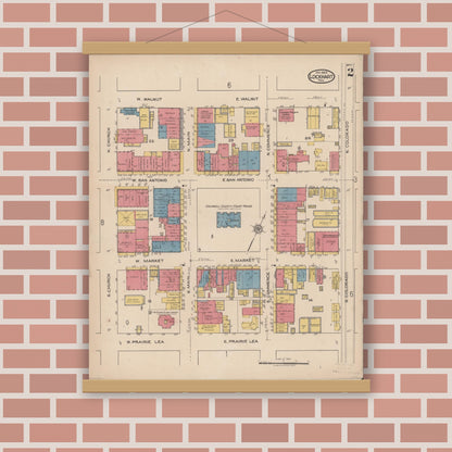 Old map wall art mockup — magnetic wood frame on brick wall — Sanborn Fire Insurance Map from Lockhart, Caldwell County, Texas (1922), Sheet #0002
