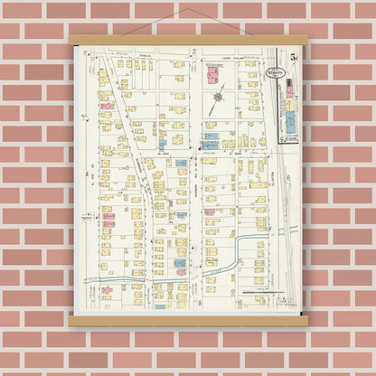 Old map wall art mockup — magnetic wood frame on brick wall — Sanborn Fire Insurance Map from Newark, Licking County, Ohio (1912), Sheet #0005