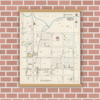 Old map wall art mockup — magnetic wood frame on brick wall — Sanborn Fire Insurance Map from Bradentown, Manatee County, Florida (1922), Sheet #0018