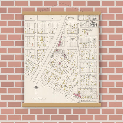 Old map wall art mockup — magnetic wood frame on brick wall — Sanborn Fire Insurance Map from Crookston, Polk County, Minnesota (1922), Sheet #0018