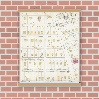 Old map wall art mockup — magnetic wood frame on brick wall — Sanborn Fire Insurance Map from Paxton, Ford County, Illinois (1932), Sheet #0010