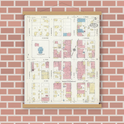 Old map wall art mockup — magnetic wood frame on brick wall — Sanborn Fire Insurance Map from Jerseyville, Jersey County, Illinois (1914), Sheet #0005