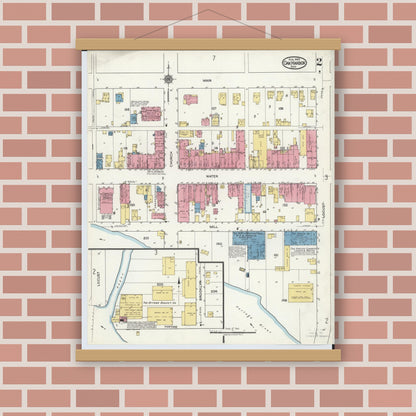 Old map wall art mockup — magnetic wood frame on brick wall — Sanborn Fire Insurance Map from Oak Harbor, Ottawa County, Ohio (1920), Sheet #0002