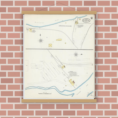 Old map wall art mockup — magnetic wood frame on brick wall — Sanborn Fire Insurance Map from Aitkin, Aitkin County, Minnesota (1892), Sheet #0002