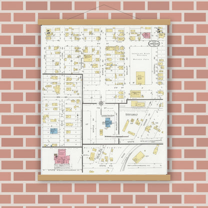 Old map wall art mockup — magnetic wood frame on brick wall — Sanborn Fire Insurance Map from Lakeside, Ottawa County, Ohio (1927), Sheet #0005