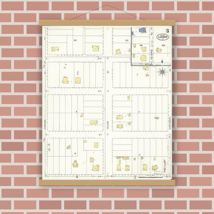 Old map wall art mockup — magnetic wood frame on brick wall — Sanborn Fire Insurance Map from Claremont, Los Angeles County, California (1909), Sheet #0003
