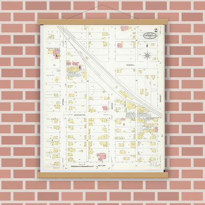 Old map wall art mockup — magnetic wood frame on brick wall — Sanborn Fire Insurance Map from Loudonville, Ashland County, Ohio (1907), Sheet #0002