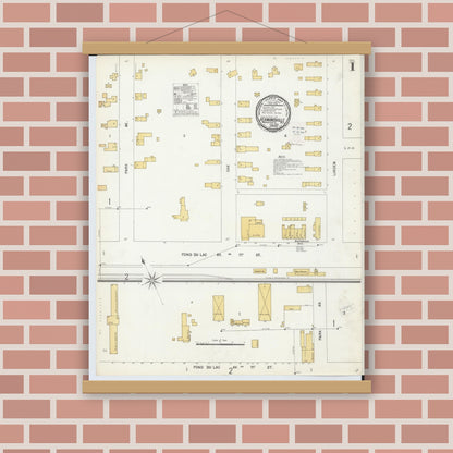 Old map wall art mockup — magnetic wood frame on brick wall — Sanborn Fire Insurance Map from Hermansville, Menominee County, Michigan (1900) - Complete Map Set
