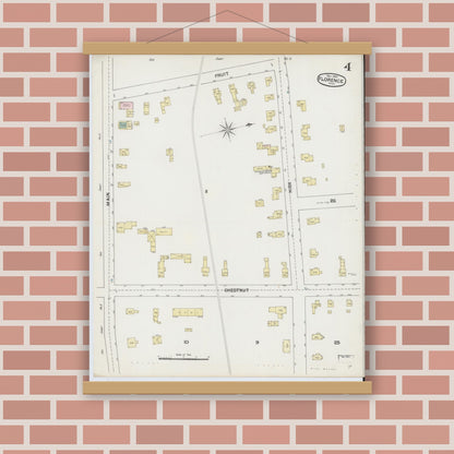Old map wall art mockup — magnetic wood frame on brick wall — Sanborn Fire Insurance Map from Florence, Hampshire County, Massachusetts (1889), Sheet #0004