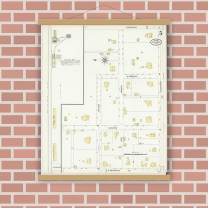 Old map wall art mockup — magnetic wood frame on brick wall — Sanborn Fire Insurance Map from Plano, Collin County, Texas (1907), Sheet #0005