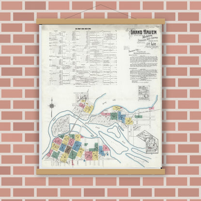 Old map wall art mockup — magnetic wood frame on brick wall — Sanborn Fire Insurance Map from Grand Haven, Ottawa County, Michigan (1920) - Complete Map Set