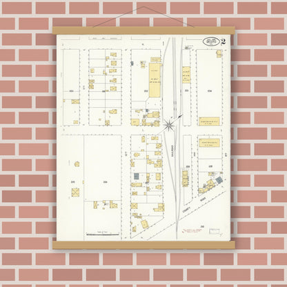 Old map wall art mockup — magnetic wood frame on brick wall — Sanborn Fire Insurance Map from Decota, Alameda County, California (1908), Sheet #0002