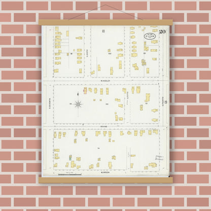 Old map wall art mockup — magnetic wood frame on brick wall — Sanborn Fire Insurance Map from Olean, Cattaraugus County, New York (1898), Sheet #0020