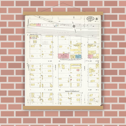 Old map wall art mockup — magnetic wood frame on brick wall — Sanborn Fire Insurance Map from Carroll, Carroll County, Iowa (1915), Sheet #0008