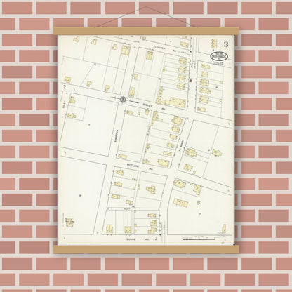 Old map wall art mockup — magnetic wood frame on brick wall — Sanborn Fire Insurance Map from Old Forge, Lackawanna County, Pennsylvania (1914), Sheet #0003