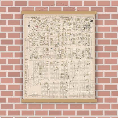 Old map wall art mockup — magnetic wood frame on brick wall — Sanborn Fire Insurance Map from Sault Sainte Marie, Chippewa County, Michigan (1922), Sheet #0029
