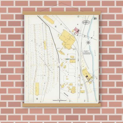 Old map wall art mockup — magnetic wood frame on brick wall — Sanborn Fire Insurance Map from Beaumont, Jefferson County, Texas (1902), Sheet #0016