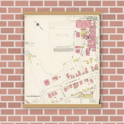 Old map wall art mockup — magnetic wood frame on brick wall — Sanborn Fire Insurance Map from Boyertown, Berks County, Pennsylvania (1922), Sheet #0002