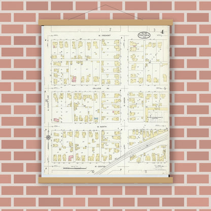 Old map wall art mockup — magnetic wood frame on brick wall — Sanborn Fire Insurance Map from Fostoria, Seneca, Hancock, And Wood Counties, Ohio (1914), Sheet #0004