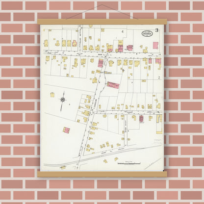 Old map wall art mockup — magnetic wood frame on brick wall — Sanborn Fire Insurance Map from Orange, Orange County, Virginia (1919), Sheet #0003