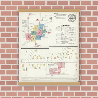 Old map wall art mockup — magnetic wood frame on brick wall — Sanborn Fire Insurance Map from North East, Erie County, Pennsylvania (1912) - Complete Map Set