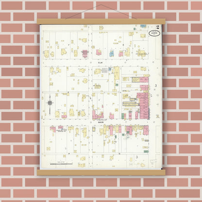 Old map wall art mockup — magnetic wood frame on brick wall — Sanborn Fire Insurance Map from Albion, Edwards County, Illinois (1910), Sheet #0002