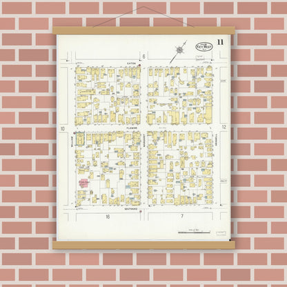 Old map wall art mockup — magnetic wood frame on brick wall — Sanborn Fire Insurance Map from Key West, Monroe County, Florida (1912), Sheet #0011