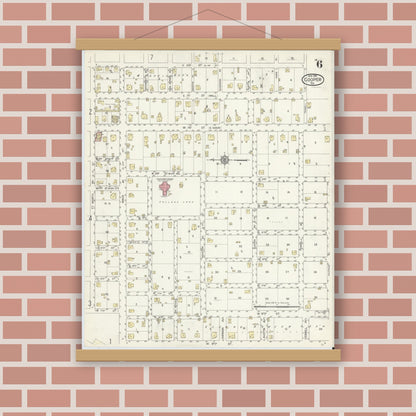 Old map wall art mockup — magnetic wood frame on brick wall — Sanborn Fire Insurance Map from Cooper, Delta County, Texas (1914), Sheet #0006