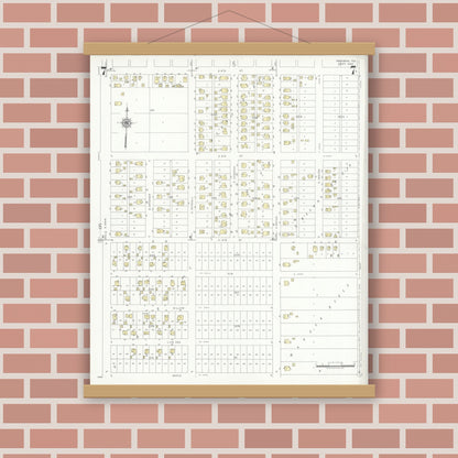 Old map wall art mockup — magnetic wood frame on brick wall — Sanborn Fire Insurance Map from Pasadena, Harris County, Texas (1940), Sheet #0007