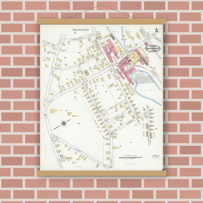 Old map wall art mockup — magnetic wood frame on brick wall — Sanborn Fire Insurance Map from North Andover, Essex County, Massachusetts (1919), Sheet #0005